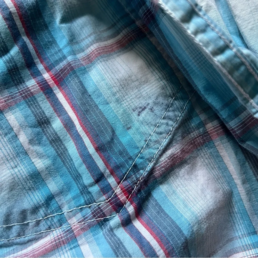 Roper Red White Blue Plaid Long‎ Sleeve Button Up Men's Size M **Flaw - Picture 9 of 9